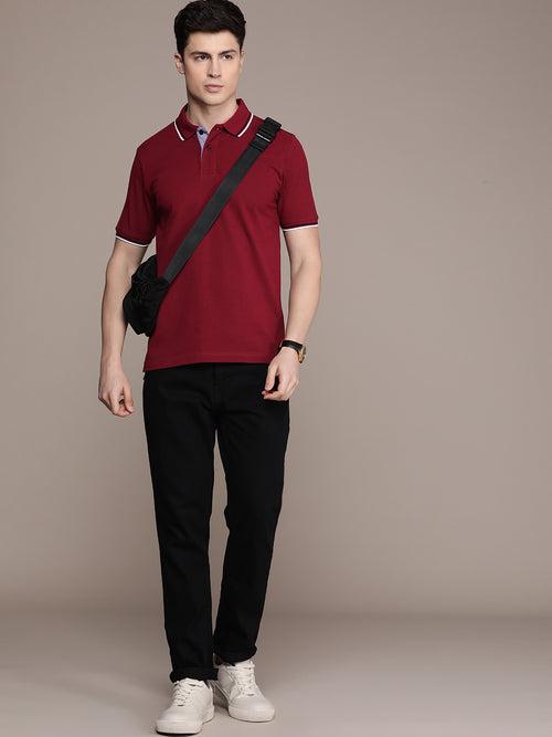 Maroon Polo Collar Pure Cotton T-shirt