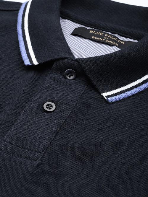 Navy Polo Collar Pure Cotton T-shirt