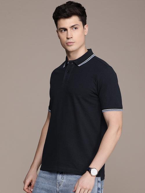 Navy Polo Collar Pure Cotton T-shirt