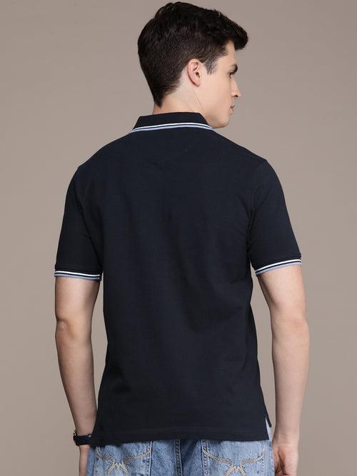 Navy Polo Collar Pure Cotton T-shirt