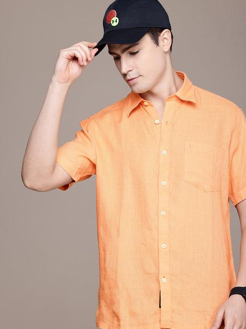 Peach Solid linen Shirt