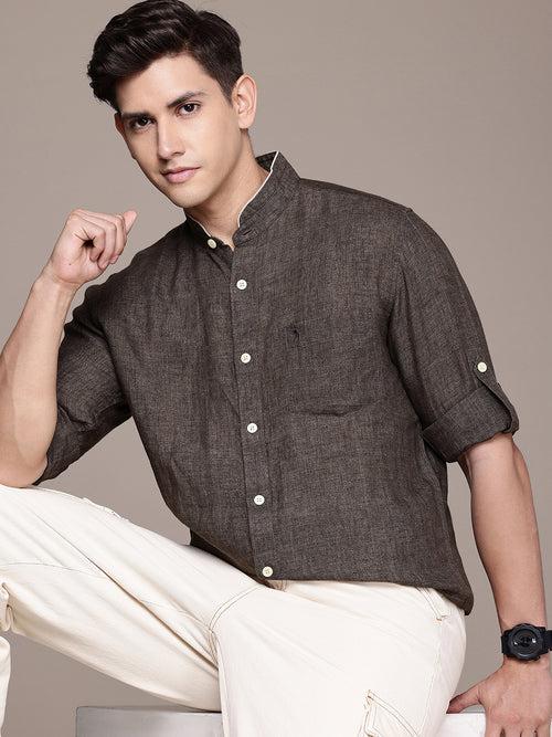 Brown Solid Opaque Casual Shirt