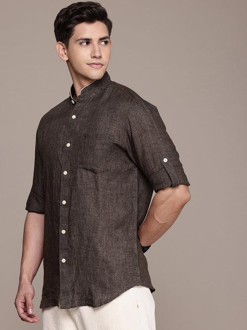 Brown Solid Opaque Casual Shirt