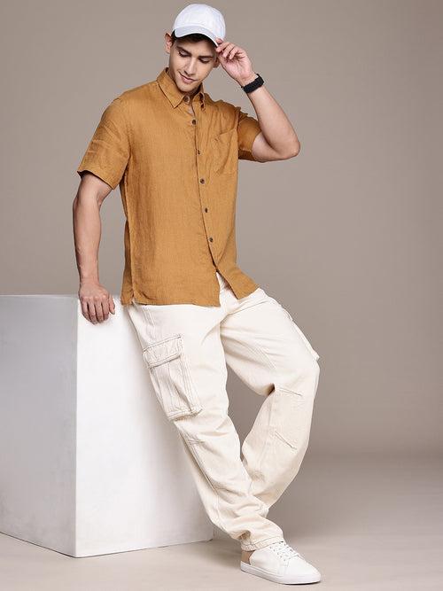 Khaki Solid Opaque Casual Shirt