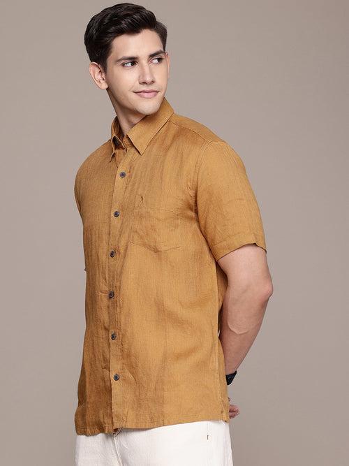 Khaki Solid Opaque Casual Shirt