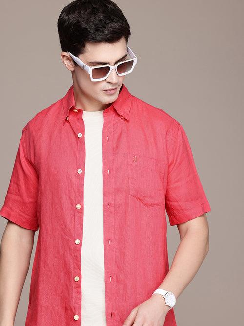 Coral Solid Opaque Casual Shirt