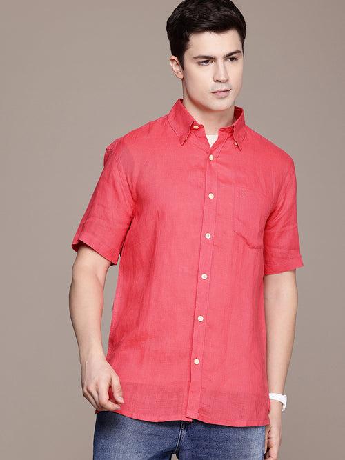 Coral Solid Opaque Casual Shirt