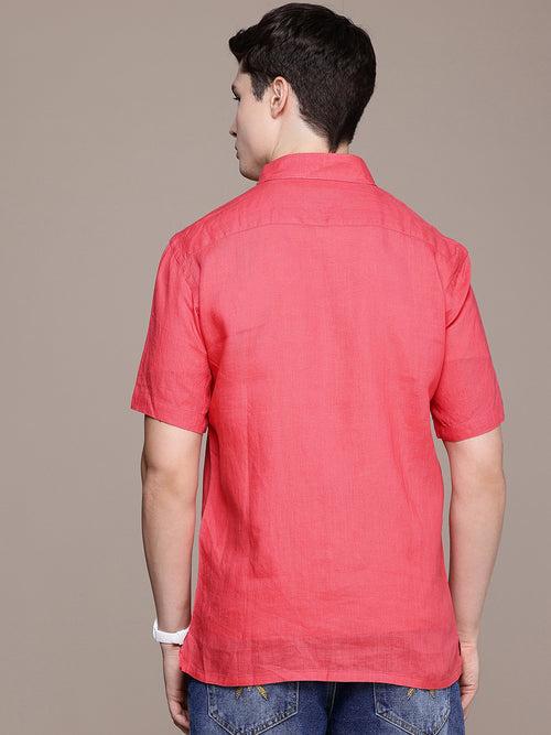 Coral Solid Opaque Casual Shirt