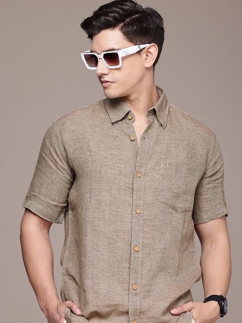 Taupe Solid Opaque Casual Shirt