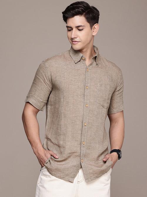 Taupe Solid Opaque Casual Shirt
