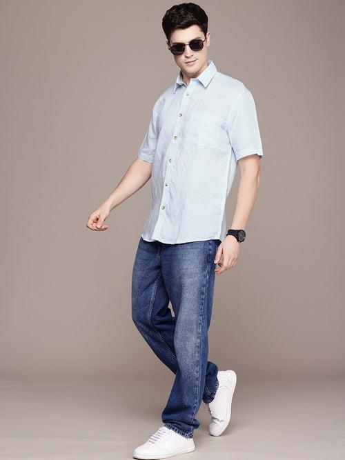 Blue Linen Half Sleeve Shirt