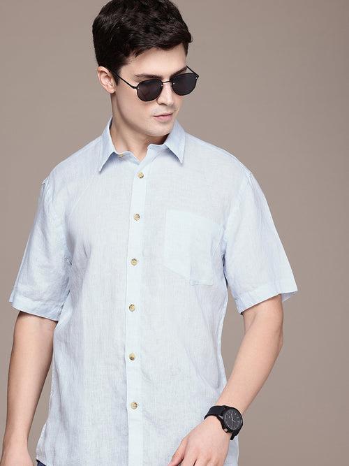 Blue Linen Half Sleeve Shirt