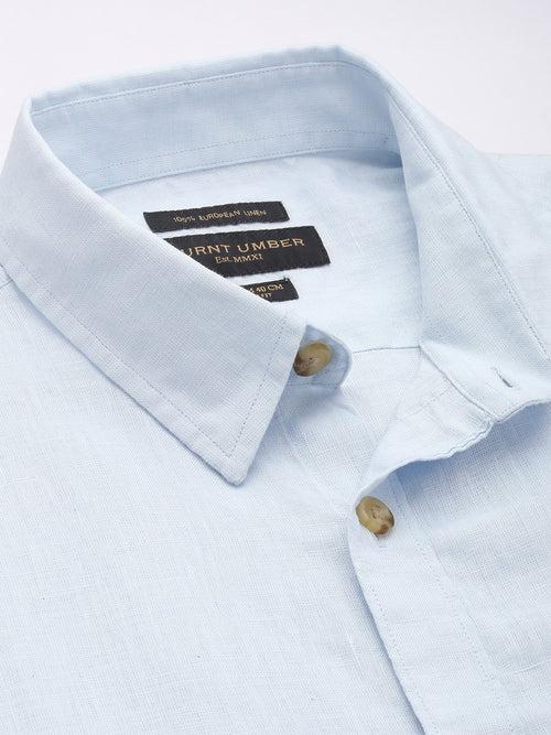 Blue Linen Half Sleeve Shirt