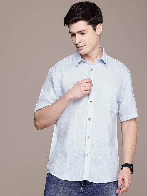 Blue Linen Half Sleeve Shirt