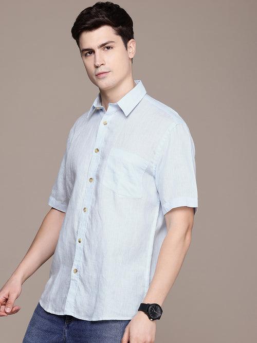 Blue Linen Half Sleeve Shirt