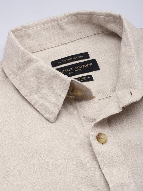 Beige Solid Linen Shirt