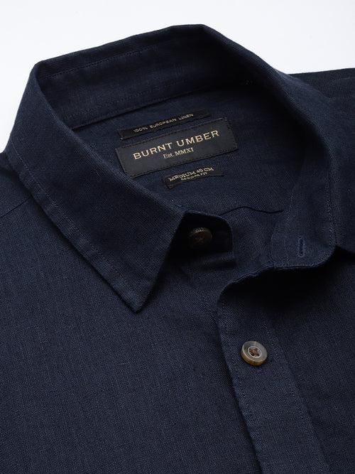 Navy Blue Solid Linen Shirt