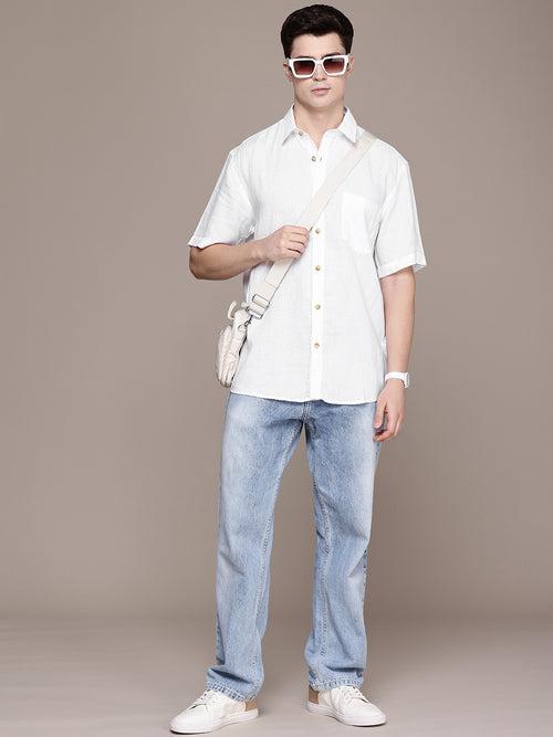 White Linen Half Sleeve Shirt