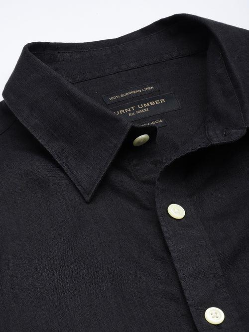 Black Solid Linen Shirt