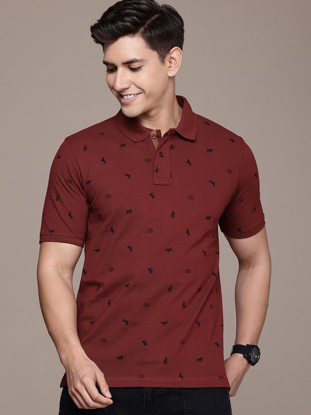 Maroon Printed Polo Collar T-shirt