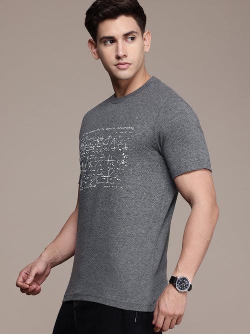 Grey Typography Printed T-shirt