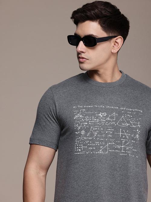 Grey Typography Printed T-shirt