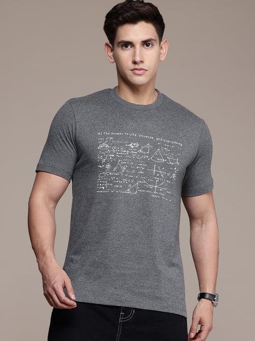 Grey Typography Printed T-shirt