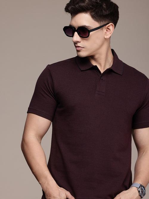 Wine Printed Polo Collar T-shirt