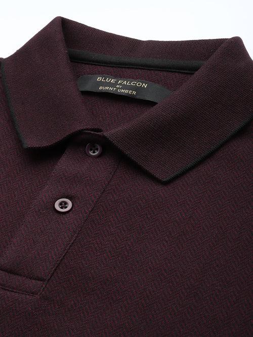 Wine Printed Polo Collar T-shirt