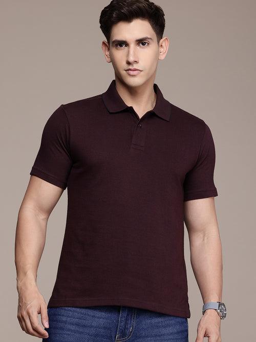 Wine Printed Polo Collar T-shirt