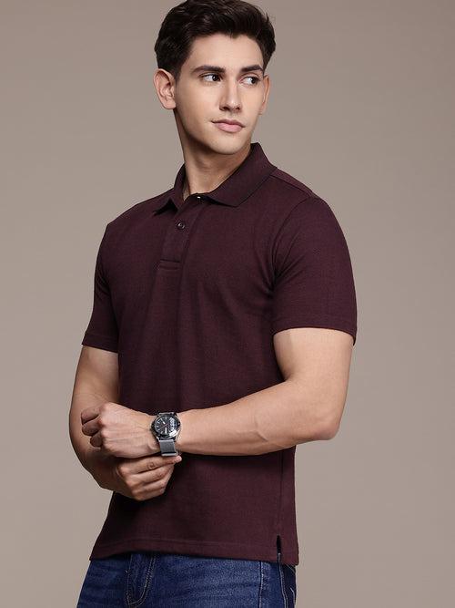 Wine Printed Polo Collar T-shirt