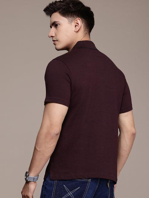 Wine Printed Polo Collar T-shirt