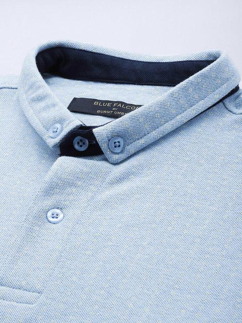 Blue Printed Polo Collar T-shirt