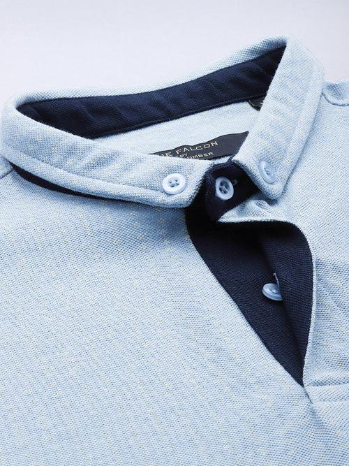 Blue Printed Polo Collar T-shirt