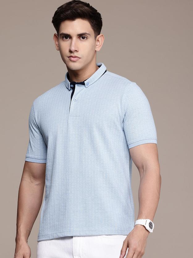 Blue Printed Polo Collar T-shirt