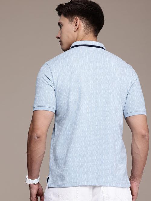 Blue Printed Polo Collar T-shirt