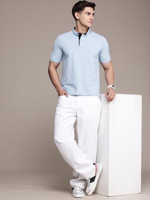 Blue Printed Polo Collar T-shirt