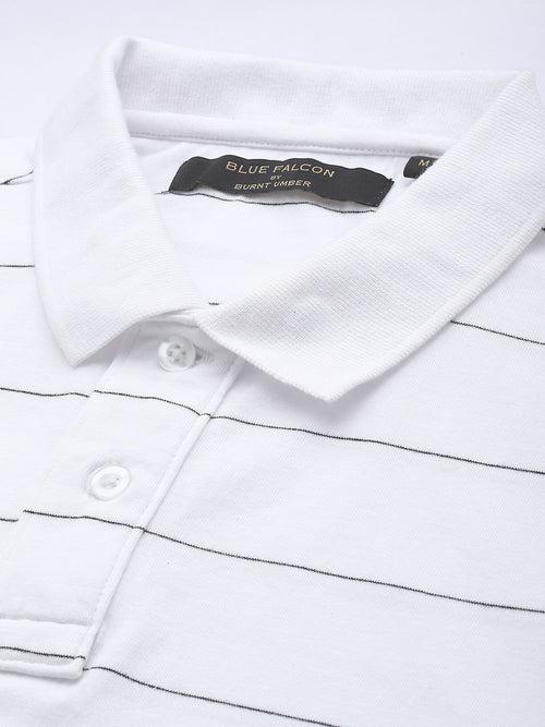 White Striped Polo Collar T-shirt