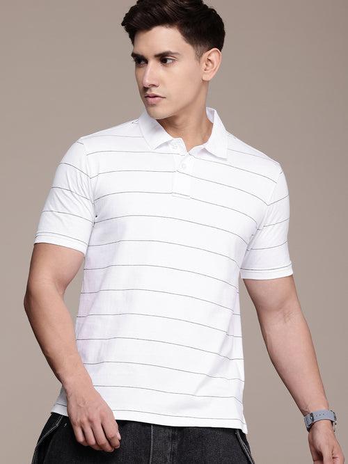 White Striped Polo Collar T-shirt