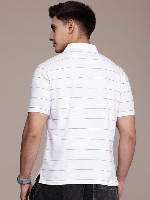 White Striped Polo Collar T-shirt