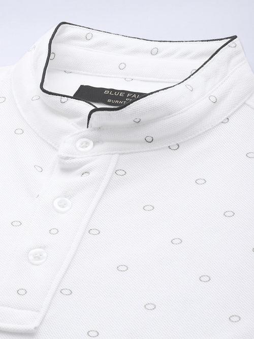 White Printed Henley Neck T-shirt