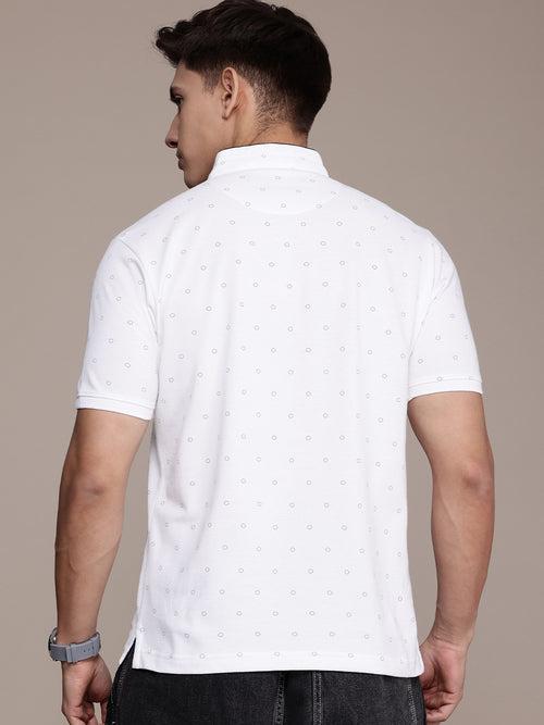 White Printed Henley Neck T-shirt