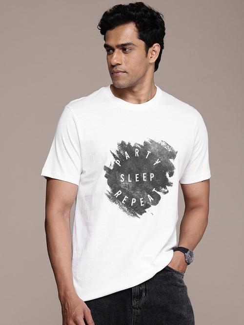 White Typography Printed T-shirt