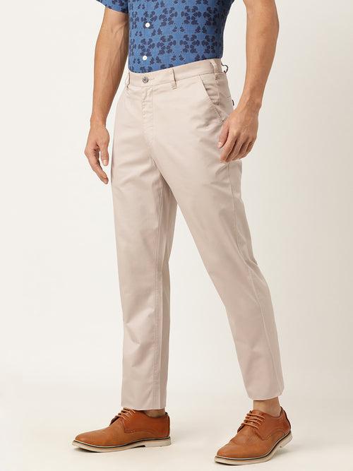 Beige Regular Fit Solid Regular Trousers