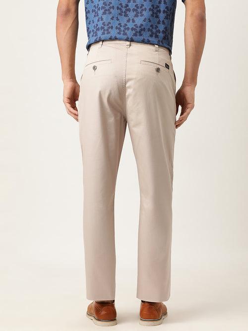 Beige Regular Fit Solid Regular Trousers