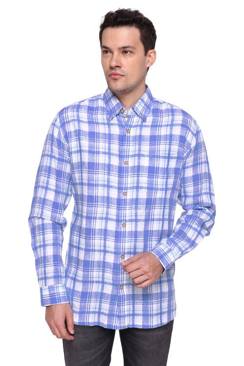 Sky Blue Linen Check Full Sleeve Shirt