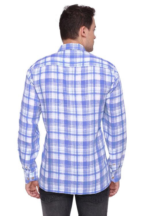 Sky Blue Linen Check Full Sleeve Shirt