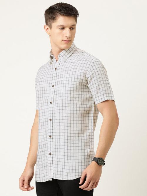 White  Charcoal Grey Regular Fit Checked Casual Shirt