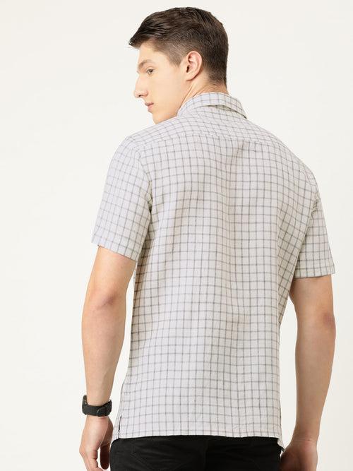 White  Charcoal Grey Regular Fit Checked Casual Shirt