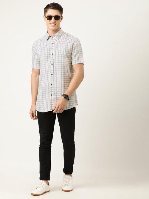 White  Charcoal Grey Regular Fit Checked Casual Shirt